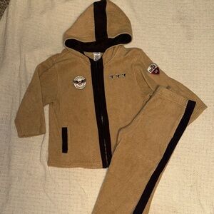 GYMBOREE AVIATOR FLIGHT SCHOOL TAN SHERPA FLEECE EUC JACKET NWT PANTS SET 3T 3